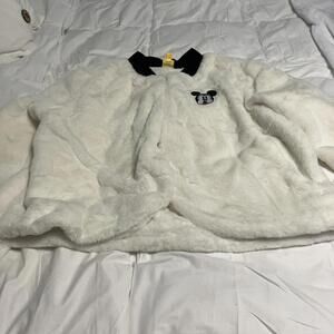 Disney Mickey Mouse White Faux Fur Open Front Crop Bolero Jacket Size L